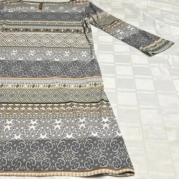 Jean Pierre klifa Paris Dress size MED,grey aztec MADE  USA 3/4 sleeve, Aztec - Picture 11 of 12